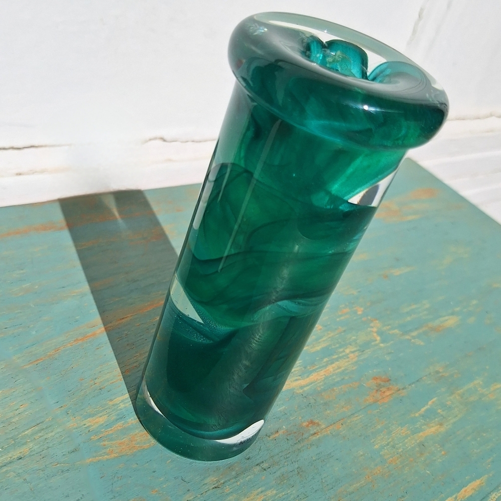 Hand Blown Art Glass Candle Stick Holder Teal Taper Candle artist made in Sweden - Picture 4 of 16